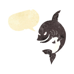 funny cartoon shark with speech bubble
