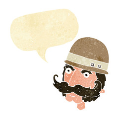 cartoon victorian big game hunter with speech bubble
