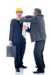 boss strangling workers ,funny business concept