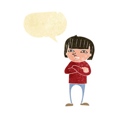 cartoon happy person with speech bubble