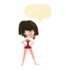 cartoon angry woman in dress with speech bubble