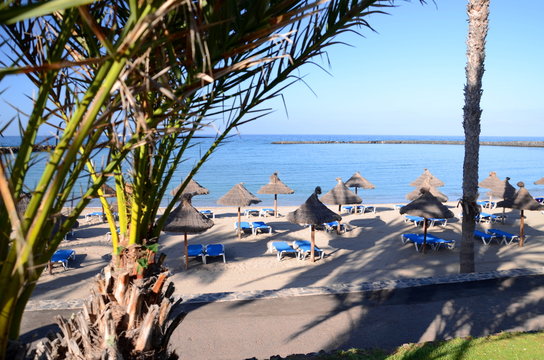 Piękna plaża Playa del Camison w Playa de las Americas na Teneryfie
