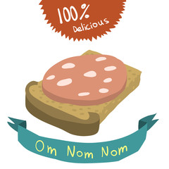 Cartoon bread and sausage flat icon.