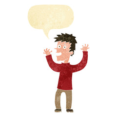 cartoon excited man with speech bubble
