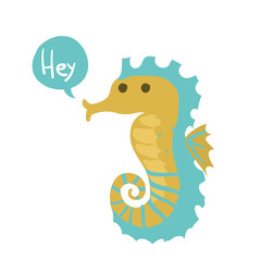 Vector cute cartoon ocean seahorse.