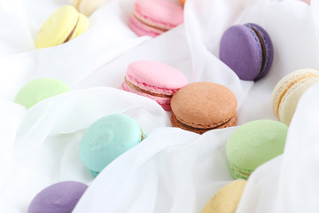 French colorful and tasty macarons, close up