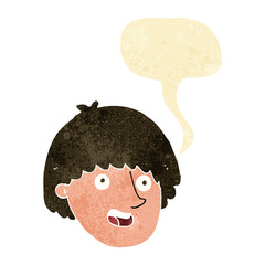 cartoon happy male face with speech bubble