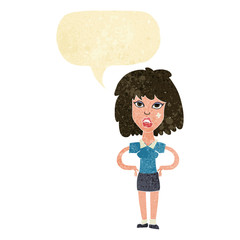 cartoon tough woman with speech bubble