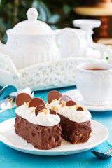 Chocolate cake with caramel, peanut cream 