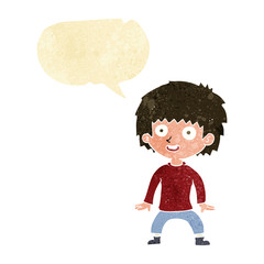 cartoon excited boy with speech bubble