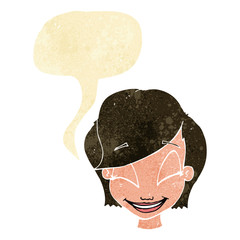 cartoon pretty female face with speech bubble