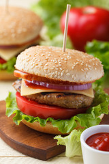 Burger on the wooden table