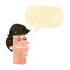 cartoon nervous man with speech bubble