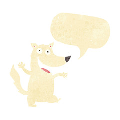 cartoon happy wolf with speech bubble