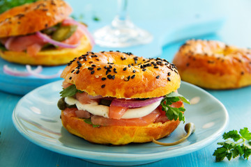 Bagels with salmon and cream cheese.