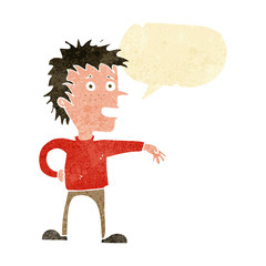 cartoon man making dismissive gesture with speech bubble