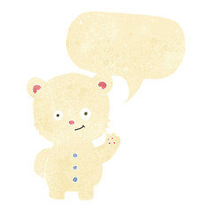 cartoon waving polar bear cub with speech bubble