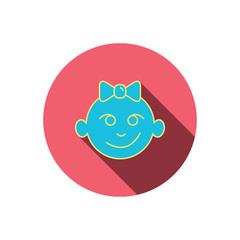 Baby girl face icon. Child with smile sign.