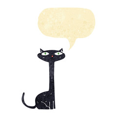 cartoon black cat with speech bubble