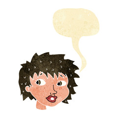 cartoon surprised woman with speech bubble