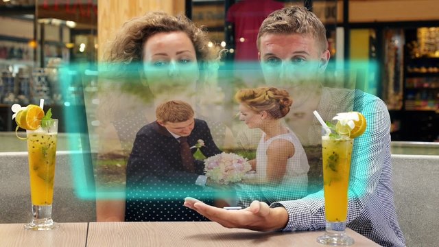 Futuristic Technology Concept. Modern Couple with Futuristic