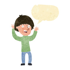 cartoon happy boy laughing with speech bubble