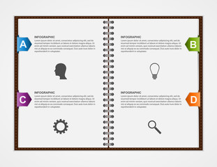 Infographics design template. Open notebook with colorful ribbon. Vector Illustration.