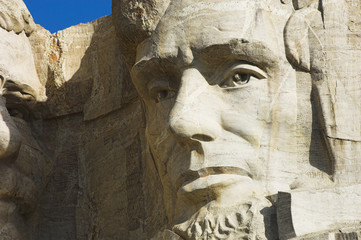 Close up view of Abraham Lincoln at Mount Rushmore National Memorial.