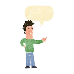 cartoon man pointing with speech bubble