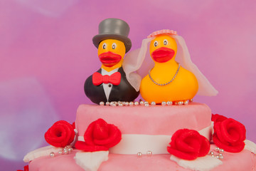 Wedding cake with funny ducks