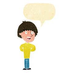 cartoon happy man with speech bubble