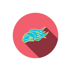 Helmet on fire icon. Motorcycle sport sign.