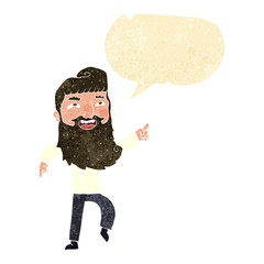 cartoon man with beard laughing and pointing with speech bubble