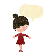 cartoon surprised woman with speech bubble