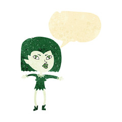 cartoon vampire girl with speech bubble