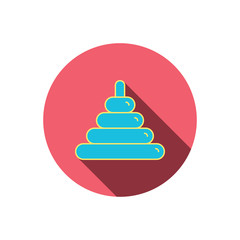 Pyramid baby toy icon. Child tower game sign.