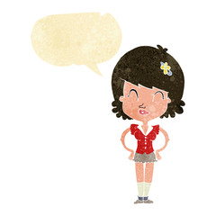 cartoon happy woman with speech bubble