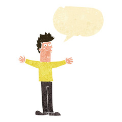 cartoon happy man with speech bubble