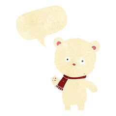 cartoon waving polar bear with speech bubble