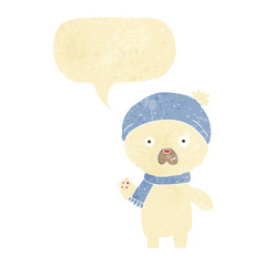 cartoon waving polar bear with speech bubble