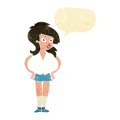 cartoon pretty woman with speech bubble