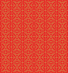 Golden seamless Chinese geometry square line lattice window tracery pattern background.
