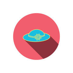 Female hat with flower icon. Women headdress.