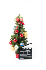 Christmas tree and movie clapperboard