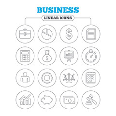 Fototapeta premium Business line icons. Money, chart and document.