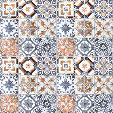 Beautiful old ceramic tiles patterns in the park public.