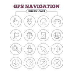 GPS navigation icons. Car and Ship transport.