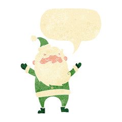cartoon happy santa claus with speech bubble