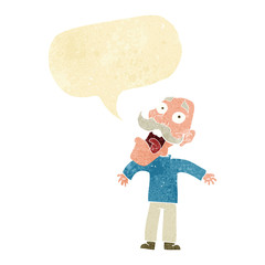 cartoon terrified old man with speech bubble
