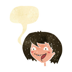 cartoon happy girl with speech bubble